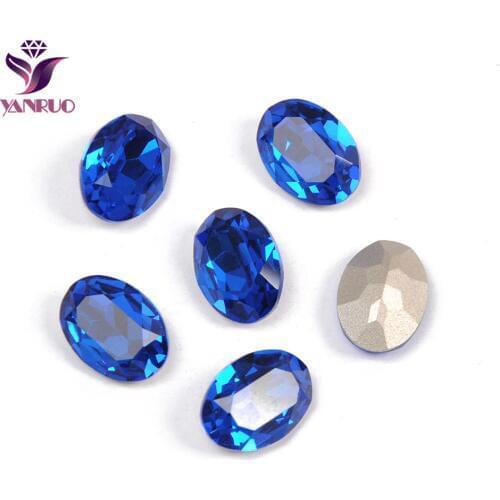 YANRUO 4120 Oval Capri Blue Fancy Glass Beads Diamond Sewing Rhinestones Glass DIY Base Ornaments Claw Setting