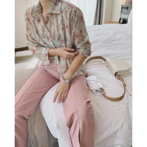 2021 Women Floral Printed Chiffon See Through Shirts Blouses Za Woman Top Clothing Oversize Cardigan Tunics New Elegant Tropical