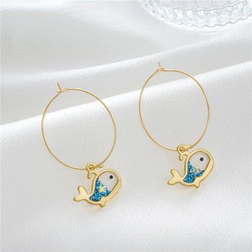 Gold Small Hoop Earrings 2021 Trend Korean Fashion Jewelry New Circle Cute Crystal Little Whale Earrings For Women Girls