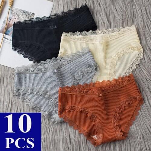 10pcs Underwear Women Striped Pack of Panties Sexy Seamless Bow Lingerie 2021 Boxershorts for Women Lace Briefs Panties Femmale