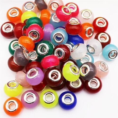 10 Pcs Jelly Cute Color Big Hole Rondelle Spacer European Beads Fit Pandora Bracelet Bangle DIY Charms Chain Cord Jewelry Making