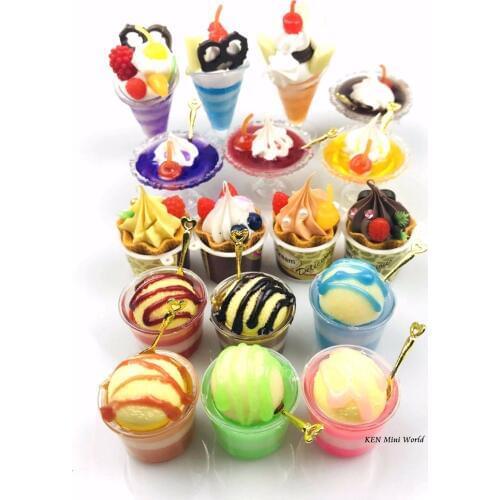 2PCS/lot 1/6 scale Cute Miniature Ice-cream 4 Styles Ice cream ball Pretend Food for dollhouse Decor Play toys for children