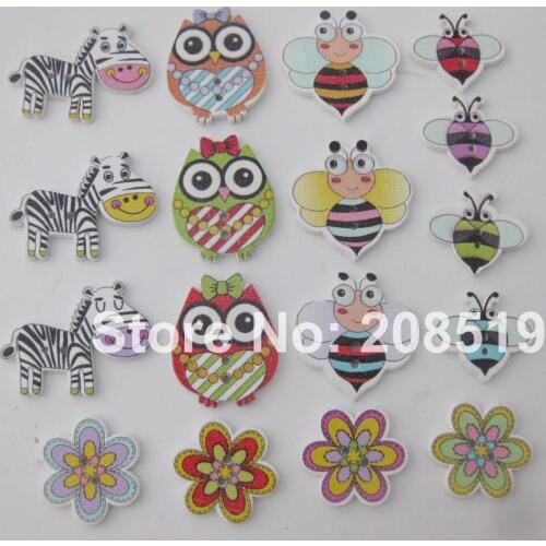 WBNWNE Fashion buttons owl/horse/Bees various animal shape 200pcs decorative buttons embellishment