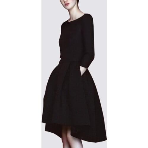 2021 Spring Style Black 3/4 Sleeves Women Dress With Pocket New Style S M L XL 2XL 3XL Burgundy Ladies Dress Wear NW102