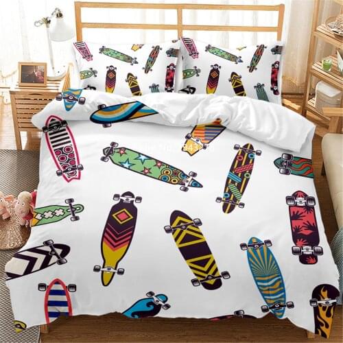 3D Digital Print Skateboard Cartoon Bed with Three-piece Duvet Set, Quilt Cover and Pillowcase Home Spun Teen Bedroom Decor