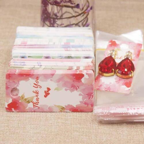 4*9CM white romance earring package card Mulit flower/full color print earring card DIy Thank you earring tag 100pc+100opp bag