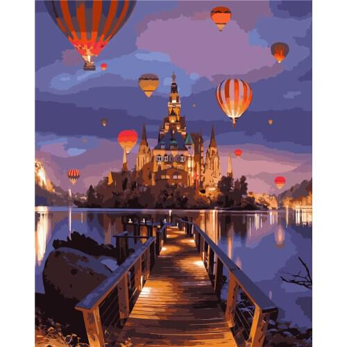 40*50cmHand Painted Decoration Castle In The Lake Acrylic Digital Oil Painting By Numbers