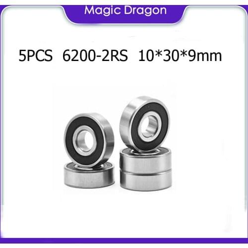 5PCS ABEC-5 6200 2RS 6200RS 10x30X9 mm Miniature double Rubber seal High quality Deep Groove Ball Bearing scooter bearings