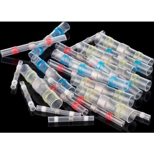 50PCS Solder Seal Wire Connectors Electrical Insulated Automotive Marine Waterproof Wire Terminals Heat Shrink Butt Connectors