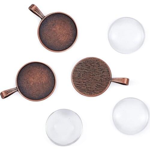 6sets/box Alloy Pendant Bezel Settings and Clear Glass Cabochons ,With DIY Bubble Locket38.5x27x2.5mm,Hole: 8x4mm,Glass:25x7mm