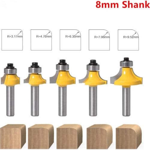 8mm Shank Corner Round Over Router Bit with Bearing Fillet Knife Inverted R-Angle Milling Cutter Woodworking Tool