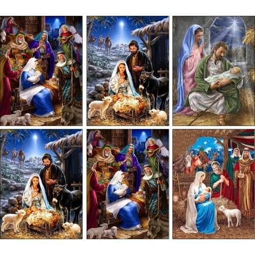 ARMYQZ 5D DIY Diamond Painting Mural of Jesus Christ Religious Birth 3D Cross Stitch Mosaic Needlework Handmade Decoration Set