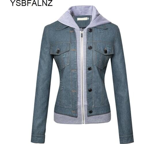 Hooded Biker Jackets 2021 Autumn Womens Short Coats Korean Fashion Fake Two Clothes Plus Size Spring Female Kurtki Damskie Slim