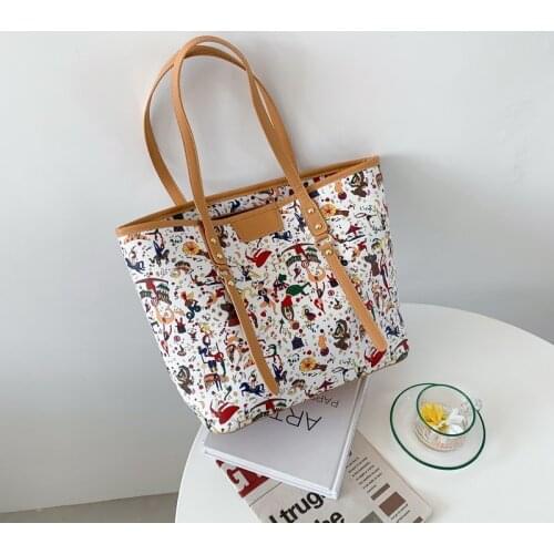 Large-capacity printing Shoulder bag Female Luxury Handbags PU Leather Simple tote bag Bags For Women 2021 new Shopping Bag