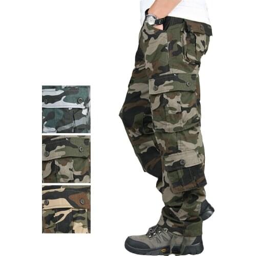 Mens Cargo Pant Baggy Casual Men Tactical Pant Multi Pocket Military Overall Male Outdoors Long Trouser Army Camouflage 42