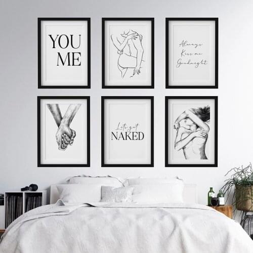 Black White Hand Canvas Painting Always Kiss me Goodnight You Me Quotes Wall Art Poster Fashion Picture Couples Lover Room Decor