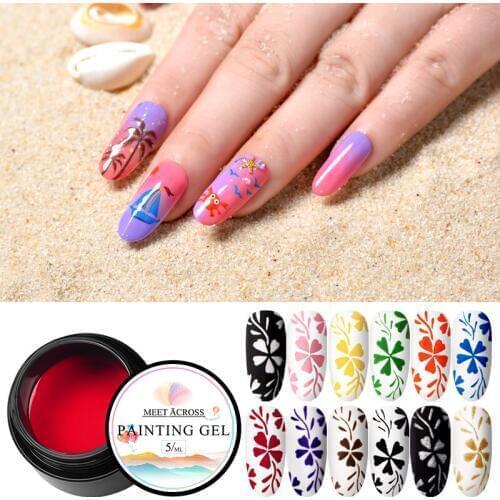 MEET ACROSS Painting Nail Gel Polish Flower Drawing Gel Lacquer UV LED Soak Off Gel Metallic Mirror Varnish Lacquer Manicure