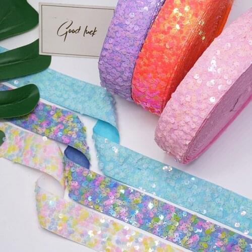 Top Ribbon 3 inch 38 MM double color Sequin Fabric Reversible Sequin Ribbon