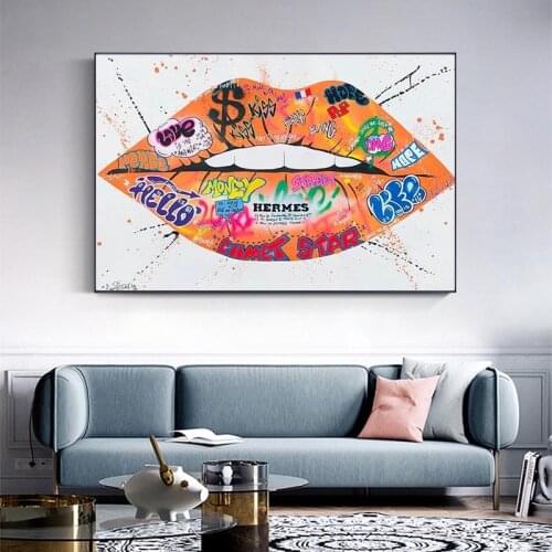 French Kiss Lips Street Graffiti Art Canvas Painting on The Wall Posters and Prints Wall Art Picture for Living Room Home Decor