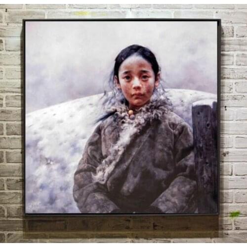 Famous Artists Ai Xuan Artwork Tibetan Girls Eyes By Hand Painted Oil Painting On Canvas For Living Room no Framed