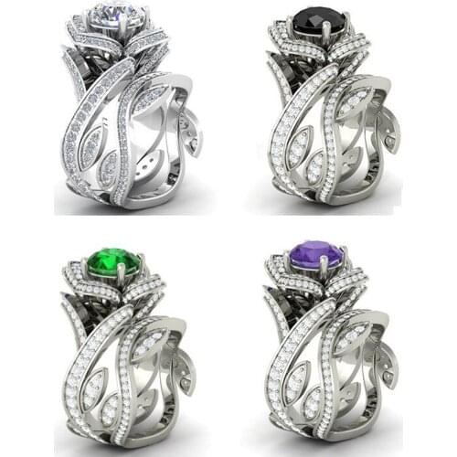 YSDLJG Rose Shape 2PCS Lovers Ring Set Rings for Women Newly Designed Wedding Jewelry High Quality Rings Luxury Women Jewelry