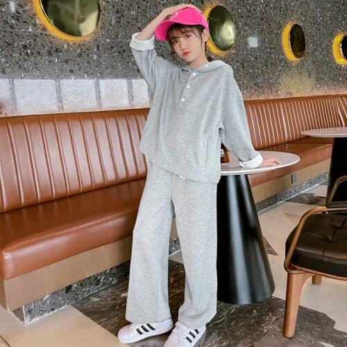 3 Colors Hooded Teenager Kids Clothing Suits Autumn 2021 Long Sleeve Coats Pants 2pcs Sets For Girls Fashion Childrens Costumes