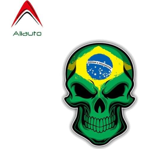 Aliauto Creative Reflective Car Sticker Brazil Flag Skull Accessories PVC Waterproof Sunscreen Decal,7cm*10cm