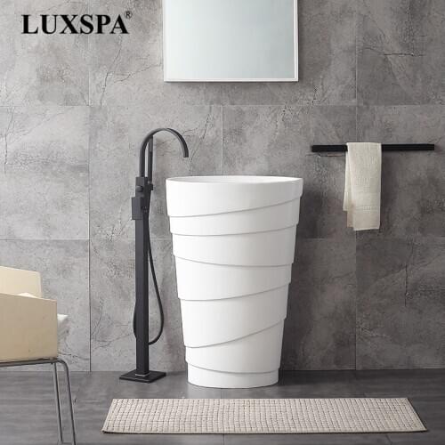 Matt White Solid Surface Basin Artificial Stone Basin Pedestal Resin Stone Basin