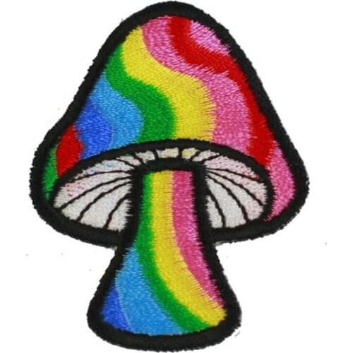 Mushroom Retro Hippie Love Peace Rainbow Flowers Iron on Patch Fabric Sewing on Applique for Jacket Clothes Badge Diy Apparel