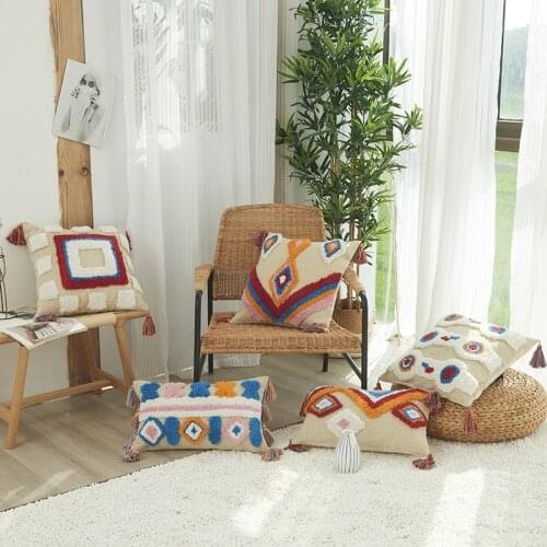 New Creative Tufted Tassel Tassel Pillow Cover Cotton Comfortable Home Sofa Cushion Cover Lumbar Cushion Cover