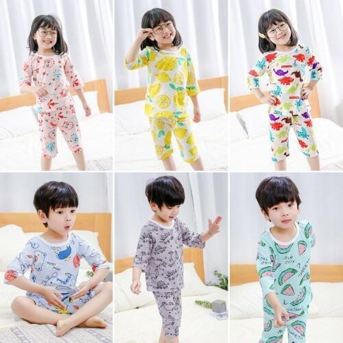 Boys Girls Clothes 2020 Summer Half Sleeve Pajamas Set Childrens Clothing Sleepwear Cotton Pyjamas Sets for Kids 6 8 10 12Years