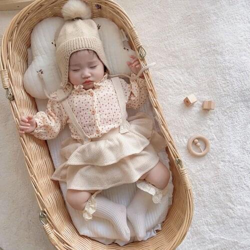 Baby Girl Clothes Spring Autumn Cotton Soft Girls Floral Top Vintage Suspender Romper Dress Comfortable Newborn Baby Outfits