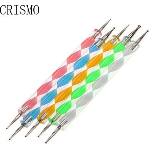 CRISMO 5Pcs Professional Nail Art Tool 2 Ways Swirl Marbleizing Steel Dotting Pen Nail Rhinestones Acrylic Nail Art Tool