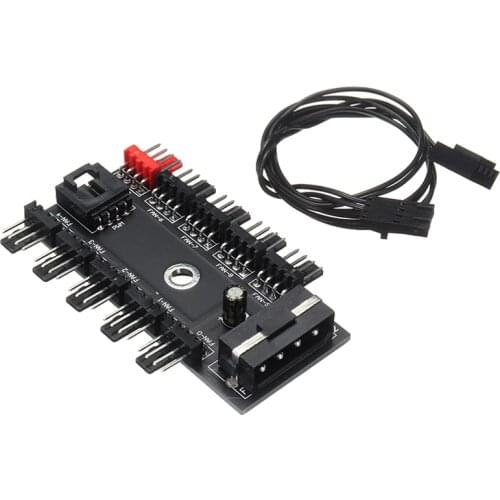 Pohiks 1pc 1 to 10 PC Fan Channel Hub Durable 12V 4-Pin Power Supply Splitter Adapter For Computer Case