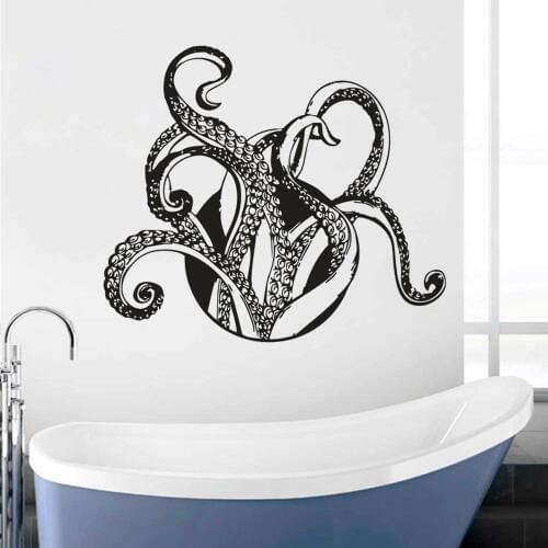 Octopus Tentacles Vinyl Wall Decal Creative Bathroom Decoration Hole Tentacles Wall Art Sticker Sea Animals Wallpaper AZ985