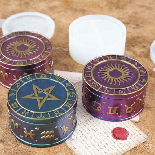 DIY Epoxy Resin Mold Twelve Constellations Divination Chart Jewelry Storage Box Silicone Mold Sun Five-Pointed Star