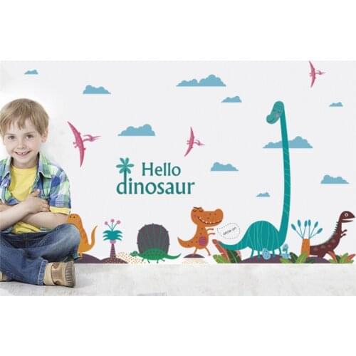 Sticker Wall Cute Dinosaur Wall Stickers Bedroom Nursery Home Decorations Cartoon Animals Wall Decals Diy Kawaii