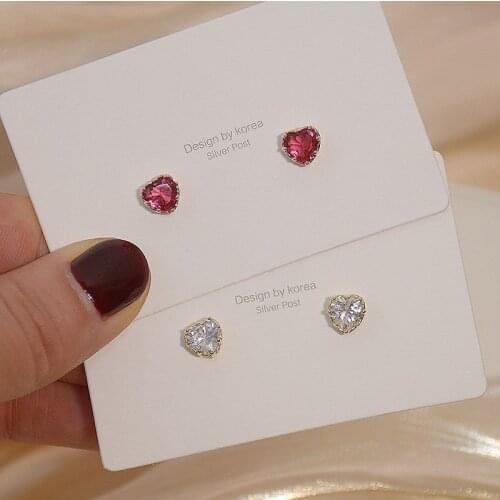 Japanese&Korea Delicate Jewelry 14K Real Gold AAA Zircon Heart Stud Earrings for Women Cute Small Crystal Earrings