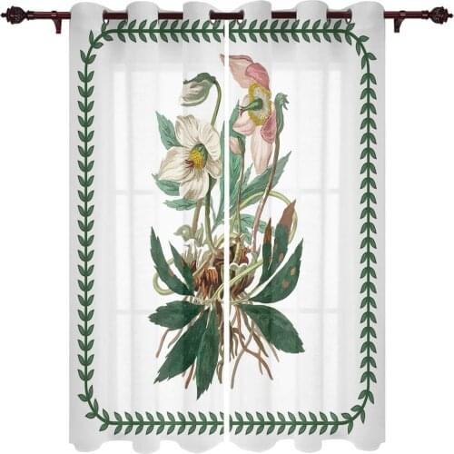 French Window Curtains Plant Flower Leaves Lilu Living Dining Room Kids Bedroom Screens Modern Luxury Home Decor Curtains