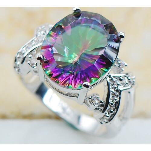 Rose Rainbow Crystal Zircon 925 Sterling Silver Top Quality Fancy Jewelry wedding Ring Size 6 7 8 9 10 11 F1146