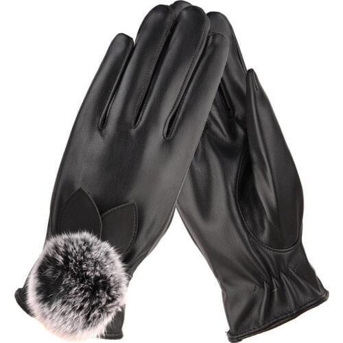 Winter Women Full FingerTouch Screen PU Plus Velvet Warm Gloves Cycling Hiking Travel Outdoor Sports Gloves