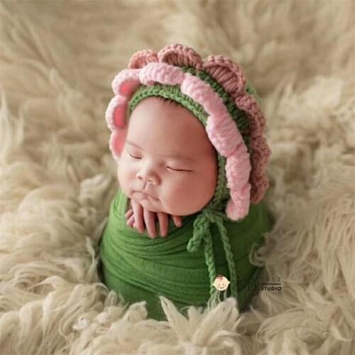 Newborn Baby Girl Boy Winter Crochet Sunflower Hat Photography Props Infant Baby Photo Shoot Hat bebe fotografia Accessories