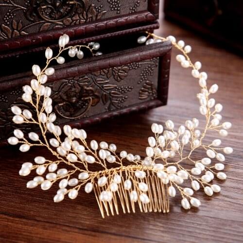 Gold Color Pearl Hair Combs Wedding Women Hair Jewelry Wing Style Bridal Handmade Hair Ornament Accessories Head Decoration