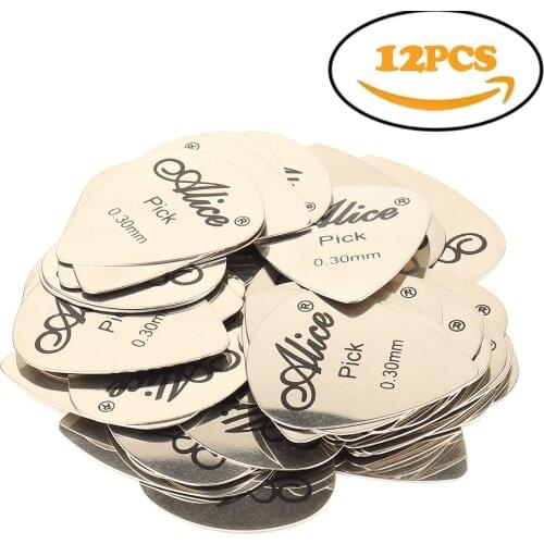 12pcs/Lot Alice 0.3mm Guitar Picks Plectrum Stainless Steel Metal Pick Plectrum Guitar Parts & Accessories