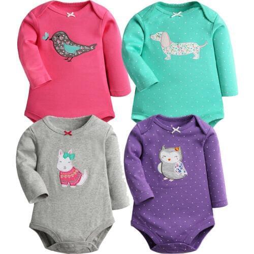 2 Pieces/Lot Cartoon Style Baby Girls Bodysuits Long Sleeves Cotton Spring Clothes New Born Baby Ropa For 6-24M Little Kids
