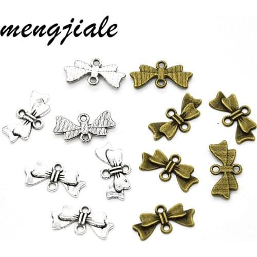 30pcs Antique Bronze Bow Tie Knot Connector Charms For Jewelry Making 20*10mm