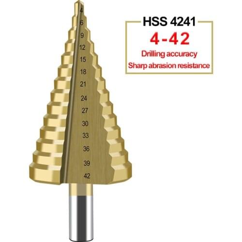 4-42mm Titanium Coated Straight Slot Pagoda Shape Step Drill Bit HSS Round Shank Hole Drill Cone Drill Bit Step Drill