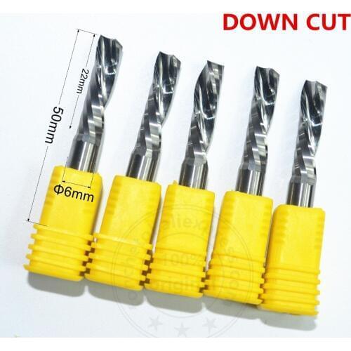 5 PCS-6*22mm One Single Flute Down Cutter,Left Helical tungsten Carbide Milling cutter,cnc end mill,Wood,Plastic PVC,MDF,acrylic