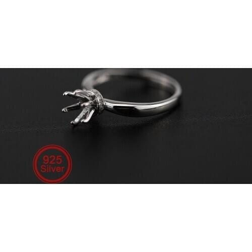 6.5-8MM Round 6 Prong Bezel Rose Gold Plated Solid 925 Sterling Silver Pave Neck DIY Adjustable Solitaire Ring Settings 1212053