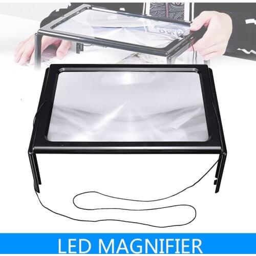 A4 Size Desk Type Reading Loupe Magnifying Glass Illuminated Magnifier with 4pcs LED Lamps Lights
